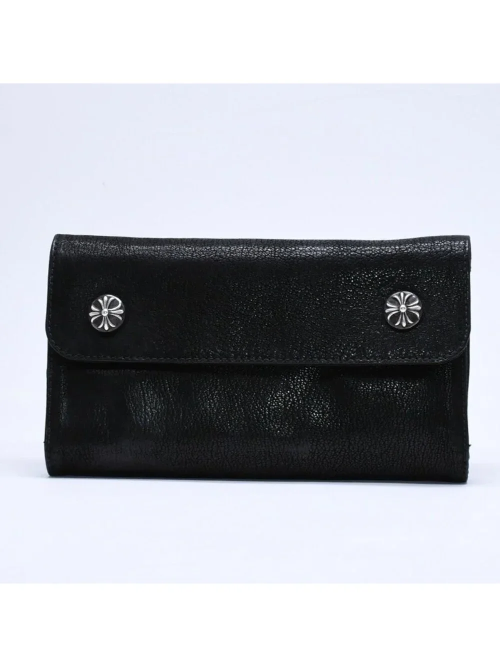 Chrome Hearts Wave Destroy Lthr Wallet Cross Button Leather 925 Sterling Silver